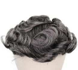 2020 Durable Wigs for Man Brown Mixed Grey Human Remy Hair Skin PU Thin PU Natural Men Toupee Hairpieces Replacement System8428879
