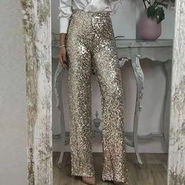 Women's Pants Women Elegant Glitter Sequin Office Trousers Spring Autumn Casual Loose Wide Leg 2024 Fashion High Waist Straight Trouser