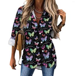 Women's Blouses Elegant Butterfly Blouse Purple And Blue Cute Custom Casual Women Classic Shirt Autumn Long-Sleeve Oversized Tops