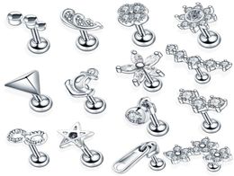 1pc steel crystal flower lage helix orelha ear stud tragus barbell piercing labret lip rings sexy charming jewelry 16g6423032