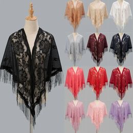 Scarves Tassel Patchwork V-Neck Cardigans Women Vintage Shawl Party Dinner Top Scarf Shawls Mesh Cloak Capelet Fringes