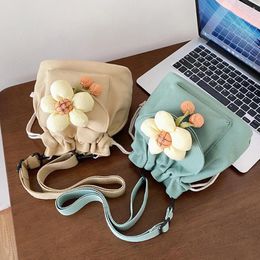 Evening Bags Women Fashion Satchel Drawstring Messenger Bag Cute Flower Pendant Canvas Soft Large Capacity For Travel Vacation Daily