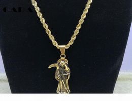 CARA0009 CARA new Gothic Jewellery Retro Punk Skeleton Charm Pendant Stainless Steel The Death Grim Reaper Necklace For Men hiphop N8785459