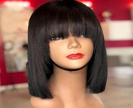 13x4 Straight Bob Fringe Wig With Bangs Short Lace Front Human Hair Wigs Remy Brazilian 130 150 Density Middle Ratio Bleached6608312