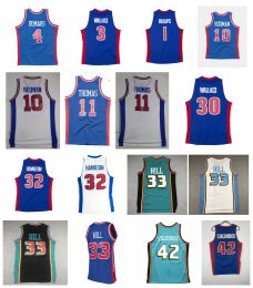 Maglia da basket Hill Piston Grant Detroits Joe Dumars Ben Wallace Chauncey Billups Rasheed Wallace Jerry Stackhouse Mitchell e Ness Ritorno al passato Blu Taglia S-XXL