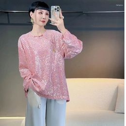 Women's Blouses High-Quality Spring Fairy Style O-Neck Fashion Sequin Embroidered Top Long Sleeve Single Breasted Loose Shirt S-L