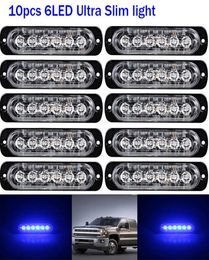 10pcs 6LED Car Warning Emergency Strobe Flash Lights Hazard Side Lamps Blue 12V24V led Strobe light for Universal Vehivle or Truc8050181