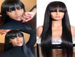 Brazilian Straight Human Hair Wigs With Bangs Remy Full Machine Made Human Hair Wigs For Black Women 828 Inch Cheap Human Wig2345344