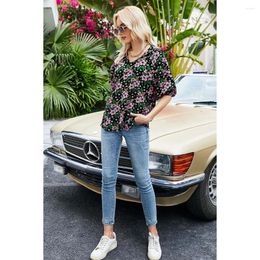 Ethnic Clothing 2024 Fall Urban Casual Square Collar Top Loose Five-point Sleeve Printed Women's T-Shirt LM9588