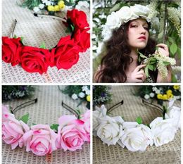 6 ColorsBeauty Velvet Roses Wreaths Hoop Seaside Holiday Po Wedding Garden Head Hoop Hair Flowers Ornaments Cheap1725855