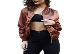 Whole New Fashion Short Jacket Long Sleeve Bright Satin Women Basic Jackets Coats with Zipper 2016 Fall Autumn Bomber Jacket17397638