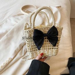 Totes 2023 New Women Handmade Straw Shoulder Bags Small Bow Summer Bags Cross body Beach Bags 4 Colours Drop ShippingH24219