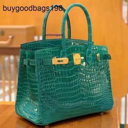 Designer Bags All and Sewn Womens Luxury Leather Ig Gloss Bay Crocodile 30 Inverted v Lock Emerald Green Large