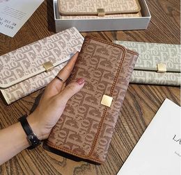 Women Genuine Letter Designer Leather Long Wallets Clutch Bags Personalised with Photo Folding Large Capacity Wallet Cell Phone Pocket Small Handbag 240516