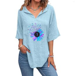 Women's Blouses Womens V Neck Shirts Short Sleeve Printing Sunflower Cotton Tee Blouse Summer Loose Fit Casual Tunic Tops