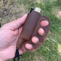 Outdoor Camping Finger Tiger Lighter Leather Cover Self Designer Defense Cowhide ZYPH