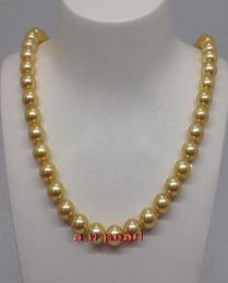 Fine Pearls Jewelry ROUND long 26quot1011MM NATURAL real south sea golden pearl necklace 14K2108832