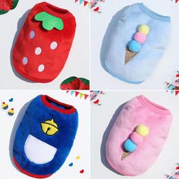 Dog Apparel Pet Items Warm Coral Velvet Clothes Cute Ice Cream Strawberry Pattern Vest Winter Puppy Coat For Small Dogs Cats Costume