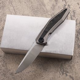 Promotion A0224 High End 0470 Flipper Folding Knife 20CV Satin Blade TC4 Titanium Alloy with Carbon Fiber Handle Ball Bearing Fast Open EDC Pocket Folder Knives