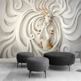 3d Character Wallpaper Embossed Sculpture Wearing A Golden Circle Beauty Living Room Bedroom Background Wall Decoration Mural Wall272Q