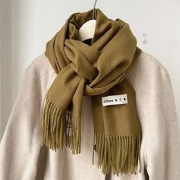 Luxury Brand Wool Scarf For Women Men Solid Colour Plain Real Wool Scarves Female Winter Warm Neck Scarf Cashmere Shawl 240201