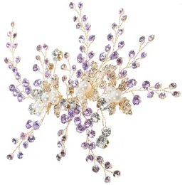 Bandanas Tiara Headband Bride Headpiece Leaf Hair Accessories Wedding Bridal Rhinestones Purple Pearl