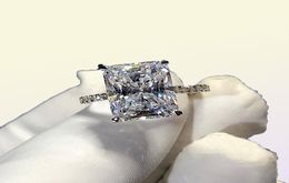 925 Sterling Silver Ring cut 5ct Diamond Moissanite Square Engagement Wedding Band rings for Women Gift3556536