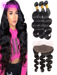 Brazilian Virgin Hair 3 Bundles With 13X4 Lace Frontal Body Wave Pre Plucked Hair Extensions 13 By 4 Frontal Baby Hairs3262773