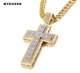 Double Trendy Pendant Iced Out Shining Crystal Black Silver Gold Chain Necklace Men Necklace Hip Hop Jewelry Cuba's Neckla239b7125743