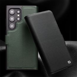 QIALINO Genuine Cowhide Leather Flip Case for Samsung Galaxy S24 Ultra S24 Magnetic Card Slot Cover