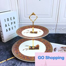 Wholesale Cross-Border Dim Sum Plate European-Style Retro Ceramic Double-Layer String Disc Fruit Plate Cake Plates Household Afternoon Tea Multi-Layer Dessert Table