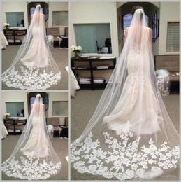 Selling One Layer Tulle Bride Wedding Veils with Comb Lace Applique Long Bridal Gowns Veil Hair Accessories9323184
