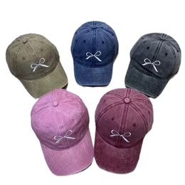 Summer New Water Washed Cotton Baseball Hat Bow Embroidered Sunshade Hat Hair Denim Hat High Quality