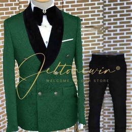 Men's Suits Blazers Burgundy Jacquard Men Suit Slim Fit Double Breasted Wedding Suits For Men Formal Prom Suits Tuxedo 2 Pieces Blazer Pant Sets