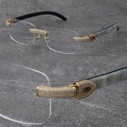 Whole New Black Mix White Buffalo Horn Frames Eyewear Rimless Micro-paved Diamond set Glasses male and female 18K gold frame g237d