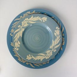 Plates High Quality 8.5 Inch 10.5 Ceramic Dining Plate Underglaze Colour Household Sunken Carved Disc