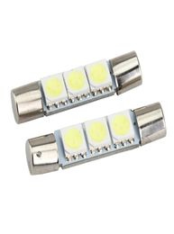 100pcs Flood Festoon Dome T63 28mm 31mm 3 SMD 5050 LED 3smd Light Bulb Car Vanity Mirror Lights Sun Visor Fuse Light White 12V8410013