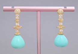 GuaiGuai Jewelry Teardrop Turquoise Blue Sea Shell Pearl Yellow Gold Plated Earrings Handmade For Women Real Gems Stone Lady Fashi3303757