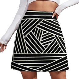 Skirts Black Gray Silver White Abstract Overlap Line Design Mini Skirt Women Summer 2024 Woman