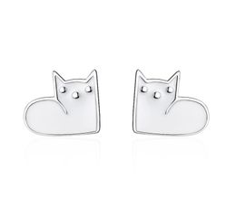 TT197 S925 Sterling Silver Needle Super Cute Cats Ear Stud Earrings Female Personality Epoxy Black Cat Jewelry For Young Girl Gif4564137