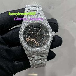 AP Teste Esqueleto Masculino 2023 Pedras Pass Versão Moissanite Diamantes Relógio T Op Qualidade Mecânica Eta Movimento Luxo Completo Iced Out Sapphire Relógios Brilhantes