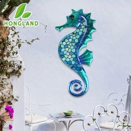Garden Decorations Metal Blue Mosaic Seahorse Wall Decor for Garden Decorations Outdoor Sculpture Statue of Patio Yard Living Room T240219