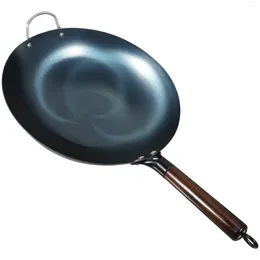 Pans Wok Cooking Induction Cooker Kitchen Cookware Traditional Wood Stir-fry Pan Home