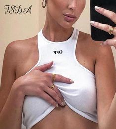 FSDA Summer 2020 White Women Crop Top Embroidery Sexy Off Shoulder Black Tank Top Casual Sleeveless Backless Top Shirts9097522