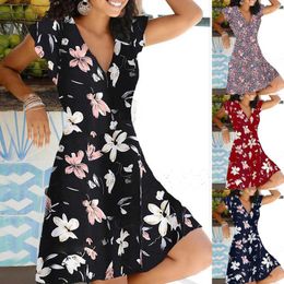 Casual Dresses Women Fashion V-neck Batwing Sleeve Floral Print Dress Ladies Short Dolman Zip Summer Sweet