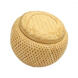 Dinnerware Sets Woven Box Bamboo Flower Tea Basket Containers With Lids Small Wicker Weaving Leaf Storage Jar