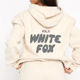 FOX RUTSUSTERSENS WOMENS WHITE FOXS Capuz Define dois designer de 2 peças Spring Autumn Clothes Conjunto de mangas longas de mangas compridas