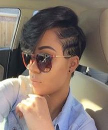 Human Hairstyle for Black Women Short Pixie Cuts Hair wig with Highlights Side part little lace front wigs2189453