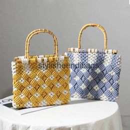 Totes Cotton Thread Crochet Women Handbags Bamboo Handle Tote Woven Bags for Women 2022 Luxury Brands Knitting Clutch Purses Flap InsH24219