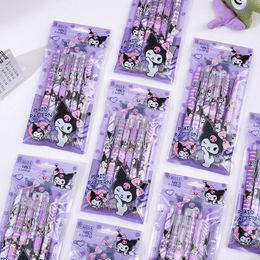 6pcs/lot Cartoon Kuromi Press Black Gel Pen Kawaii 0.5mm Black Ink Pens Kids Student School Stationery Office Supplies Signature Pen 3045